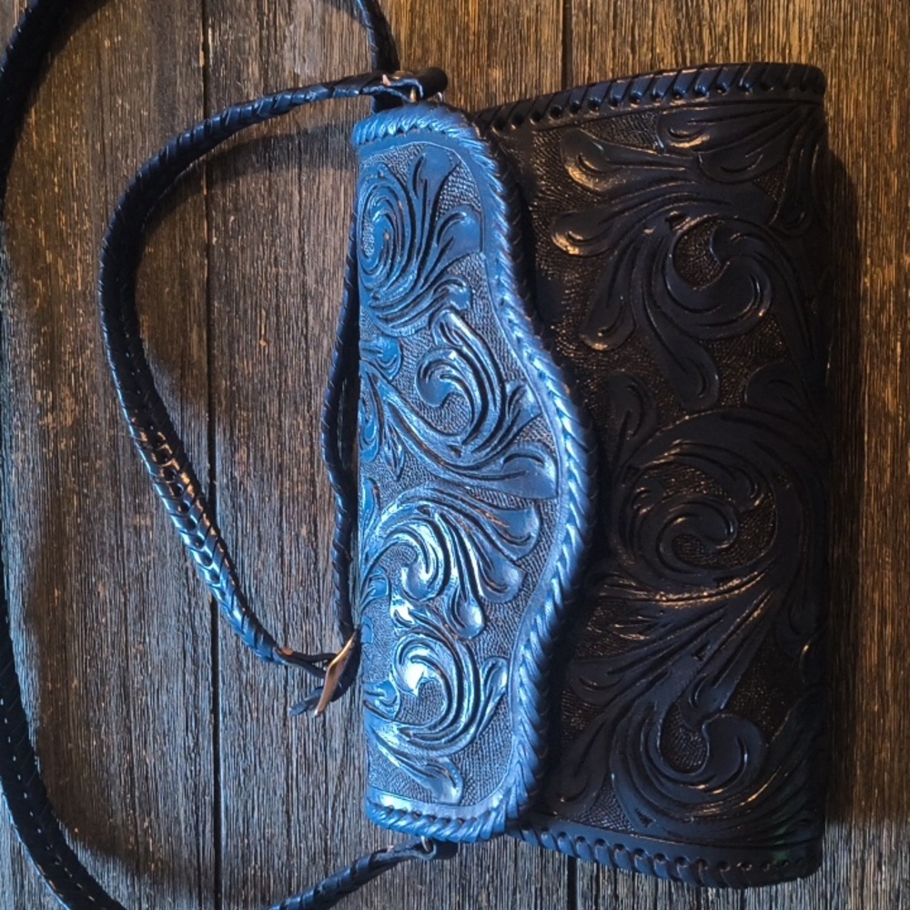 Elegant Blue Embossed Handbag